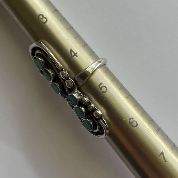 Vintage Zuni Ring Blue Gem Turquoise Sterling Silver Native Dishta Style - Picture 5 of 10